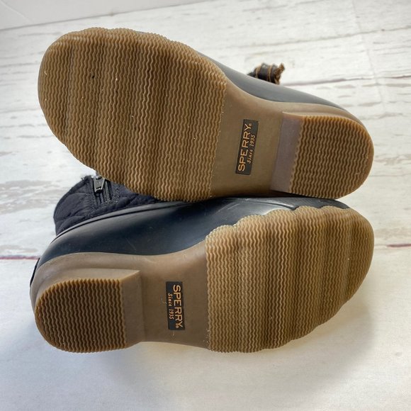 Sperry Top Sider Girls Size 9M Saltwater Leather Zip Duck Boots Quilted Black - Picture 7 of 9